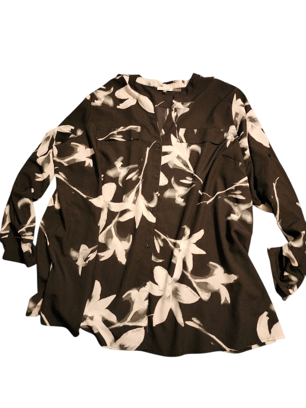 Calvin Klein Black Blouse with White Floral Print